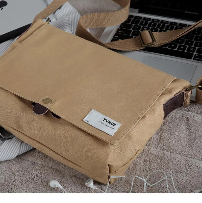 Cool Canvas Mens Side Bag 11'' Black Shoulder Bag College Bag Blue Messenger Bag for Men