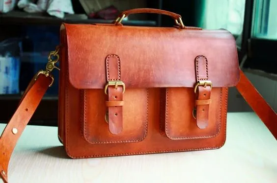 Cool Handmade Leather Mens Messenger Bag Briefcase School Bag for men