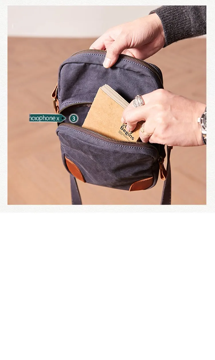 Cool Leahter Canvas Mens Side Bag Coffee Vertical Messenger Bags Courier Bag for Men