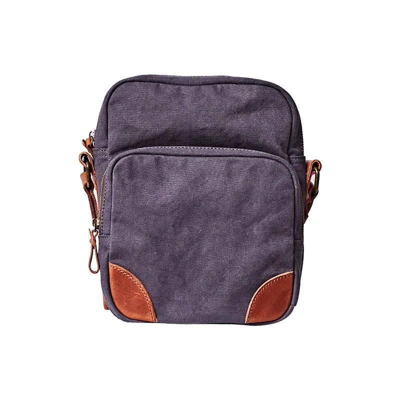 Cool Leahter Canvas Mens Side Bag Coffee Vertical Messenger Bags Courier Bag for Men