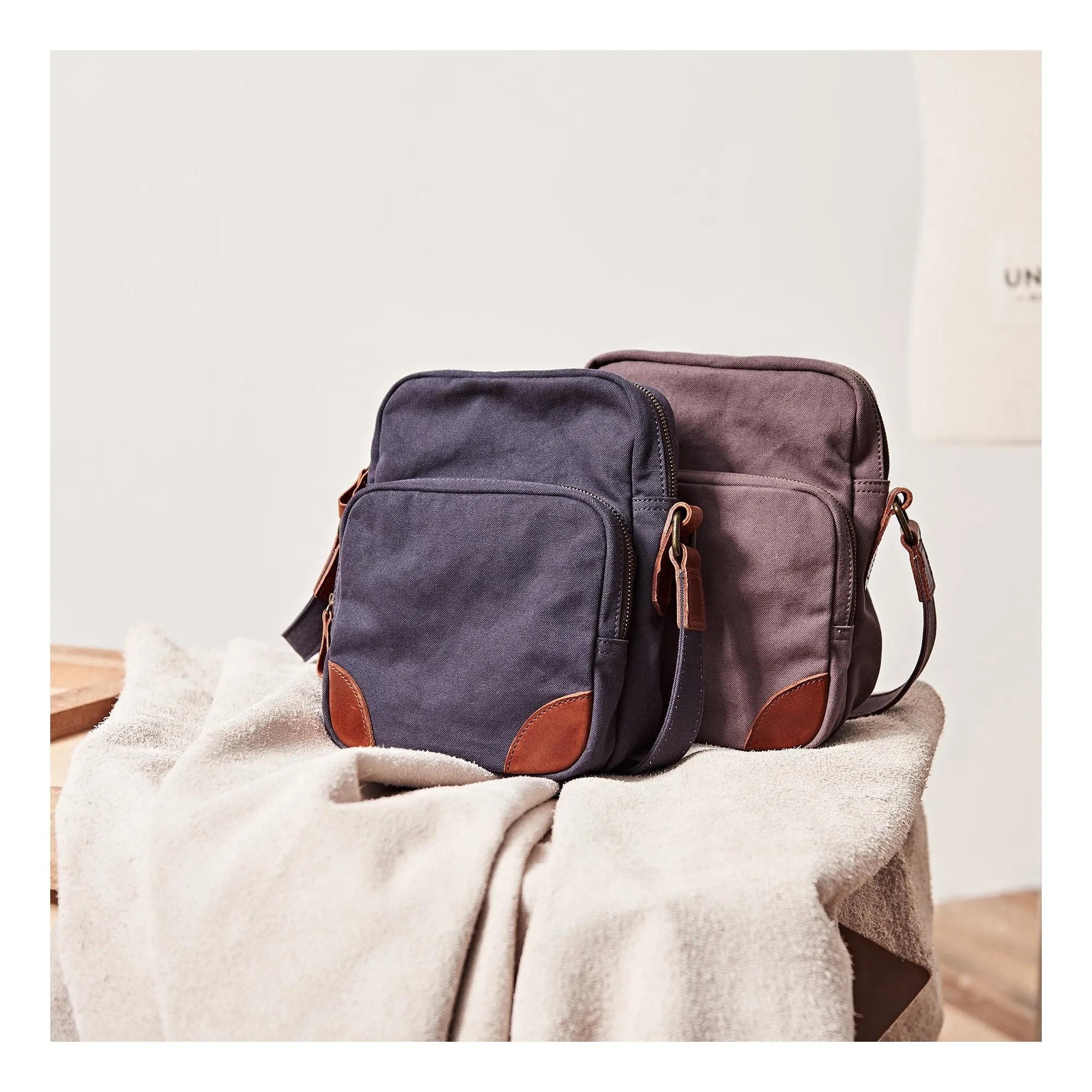 Cool Leahter Canvas Mens Side Bag Coffee Vertical Messenger Bags Courier Bag for Men