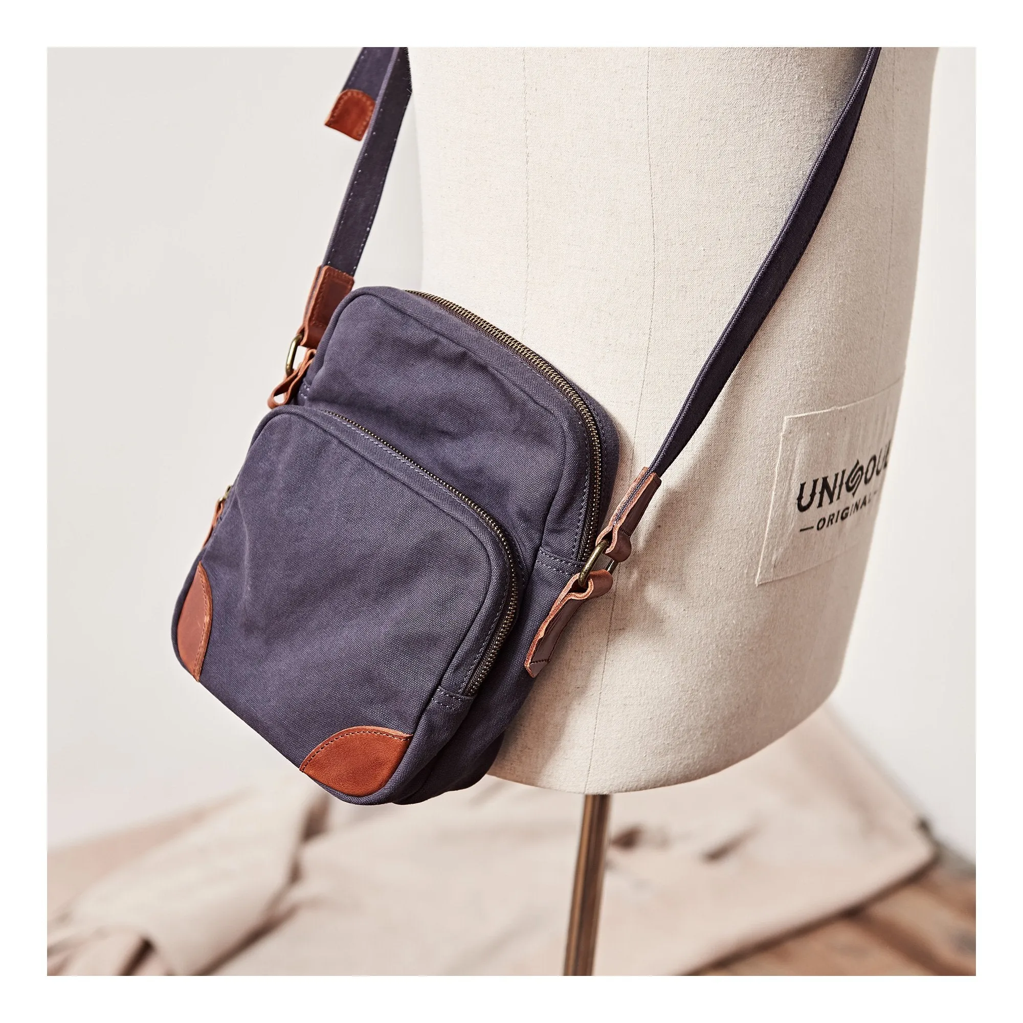 Cool Leahter Canvas Mens Side Bag Coffee Vertical Messenger Bags Courier Bag for Men