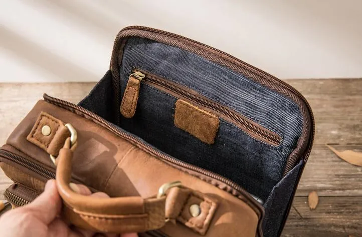 Cool Leather Brown Small Mens Messenger Bag Vintage Shoulder Bag  for Men