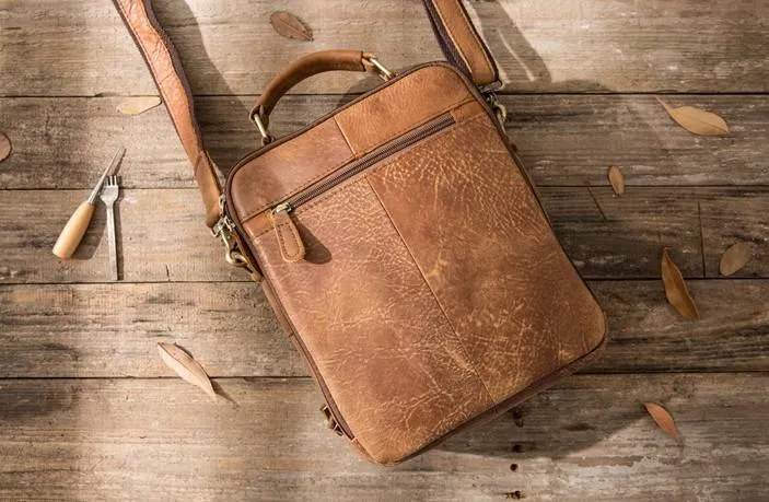 Cool Leather Brown Small Mens Messenger Bag Vintage Shoulder Bag  for Men