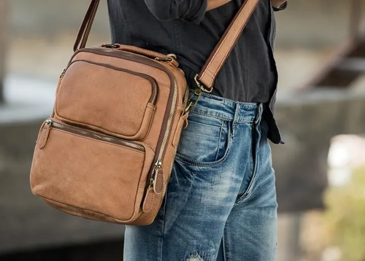 Cool Leather Brown Small Mens Messenger Bag Vintage Shoulder Bag  for Men
