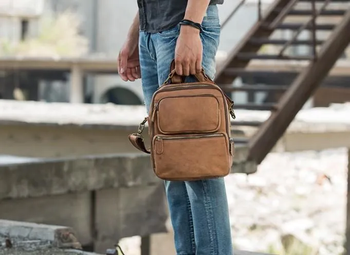 Cool Leather Brown Small Mens Messenger Bag Vintage Shoulder Bag  for Men