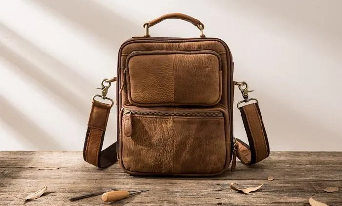 Cool Leather Brown Small Mens Messenger Bag Vintage Shoulder Bag  for Men