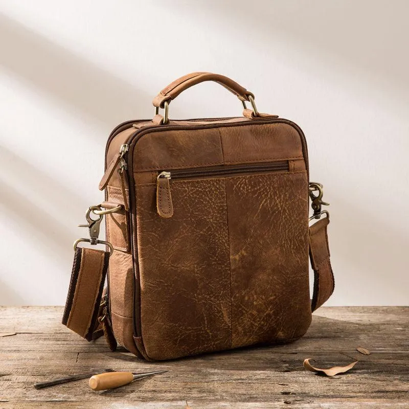 Cool Leather Brown Small Mens Messenger Bag Vintage Shoulder Bag  for Men