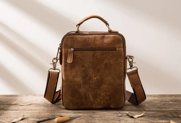 Cool Leather Brown Small Mens Messenger Bag Vintage Shoulder Bag  for Men