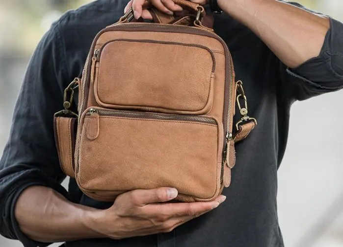 Cool Leather Brown Small Mens Messenger Bag Vintage Shoulder Bag  for Men