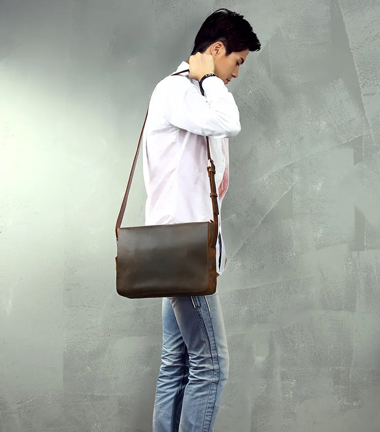 Cool Leather Coffee Mens Side Bag Messenger Bags Vintage Courier Bag for Men
