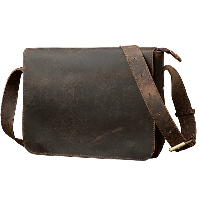 Cool Leather Coffee Mens Side Bag Messenger Bags Vintage Courier Bag for Men