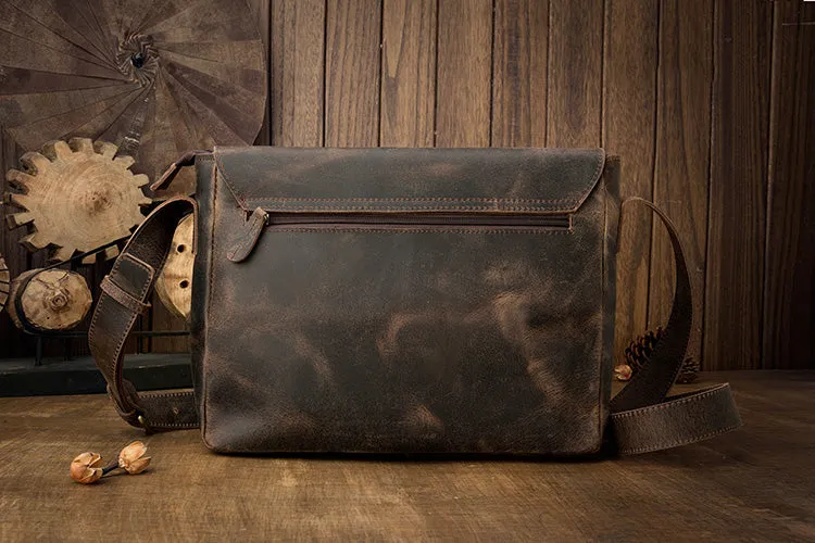 Cool Leather Coffee Mens Side Bag Messenger Bags Vintage Courier Bag for Men