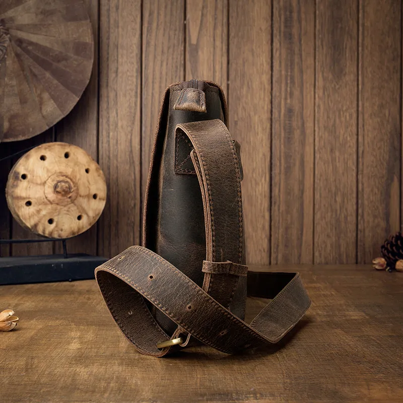 Cool Leather Coffee Mens Side Bag Messenger Bags Vintage Courier Bag for Men