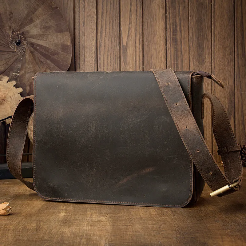 Cool Leather Coffee Mens Side Bag Messenger Bags Vintage Courier Bag for Men