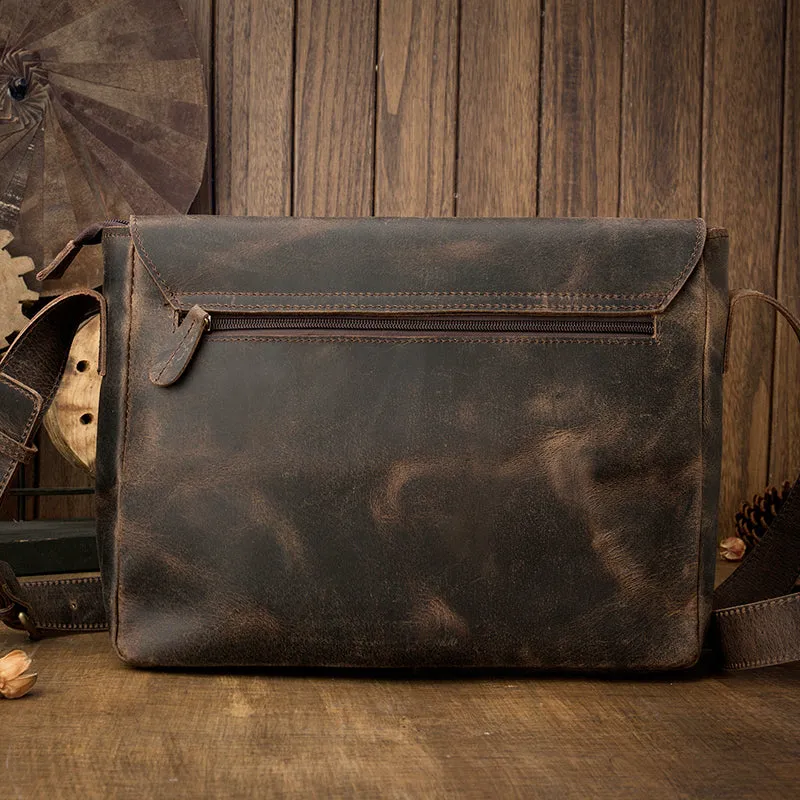 Cool Leather Coffee Mens Side Bag Messenger Bags Vintage Courier Bag for Men