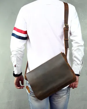 Cool Leather Coffee Mens Side Bag Messenger Bags Vintage Courier Bag for Men