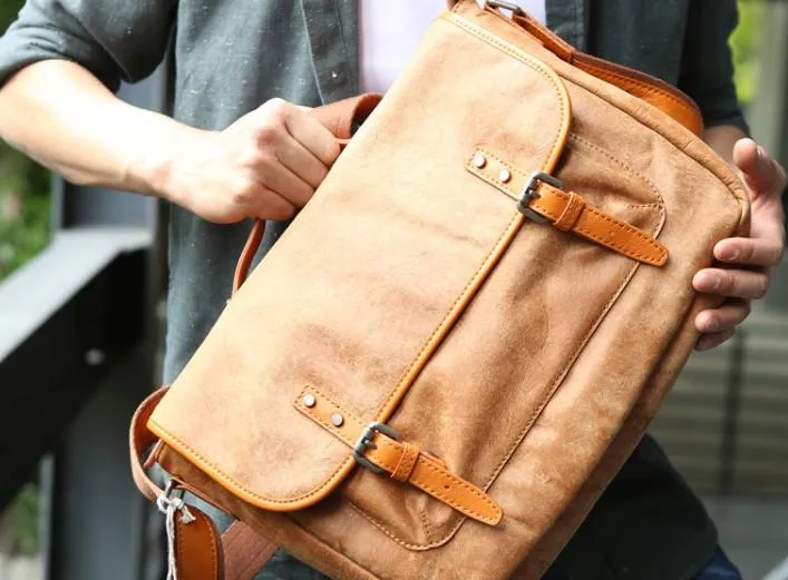 Cool Leather Mens Messenger Bag Briefcase Shoulder Bag for men