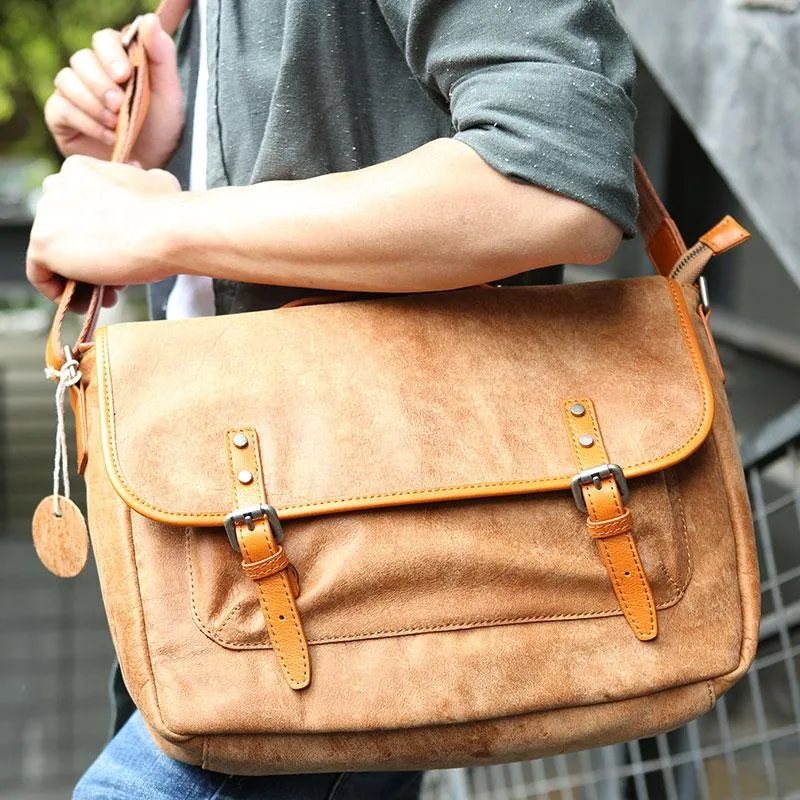 Cool Leather Mens Messenger Bag Briefcase Shoulder Bag for men
