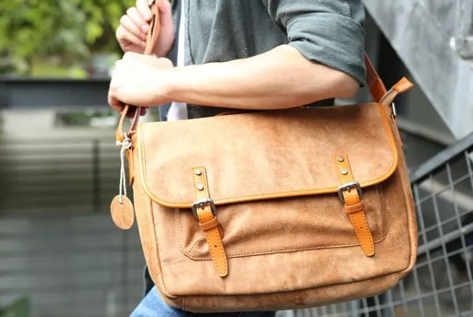 Cool Leather Mens Messenger Bag Briefcase Shoulder Bag for men