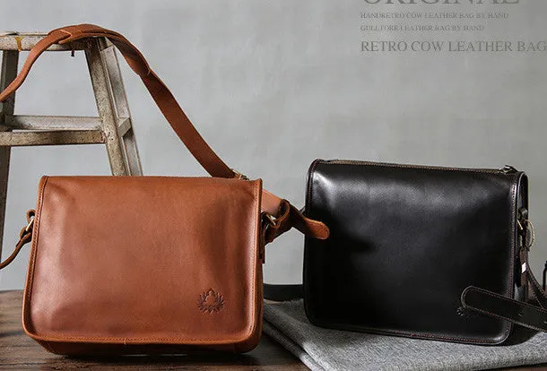 Cool leather mens messenger bag shoulder school laptop bag for men