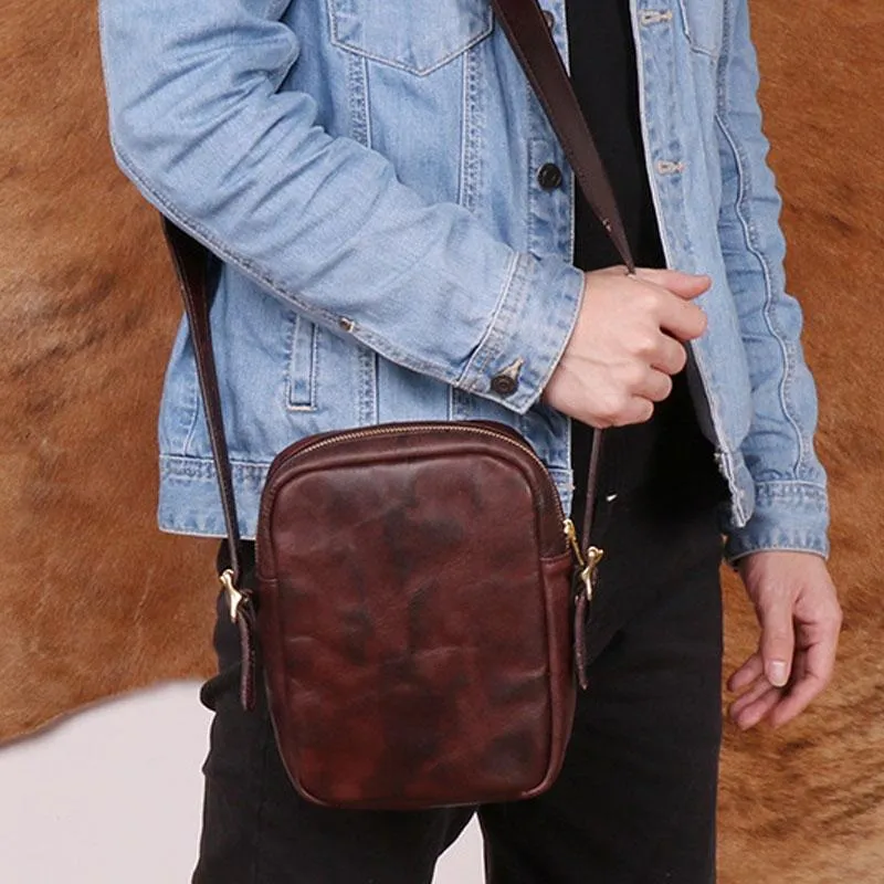 Cool Leather Mens Small Messenger Bag Shoulder Bag Crossbody Bags For Men