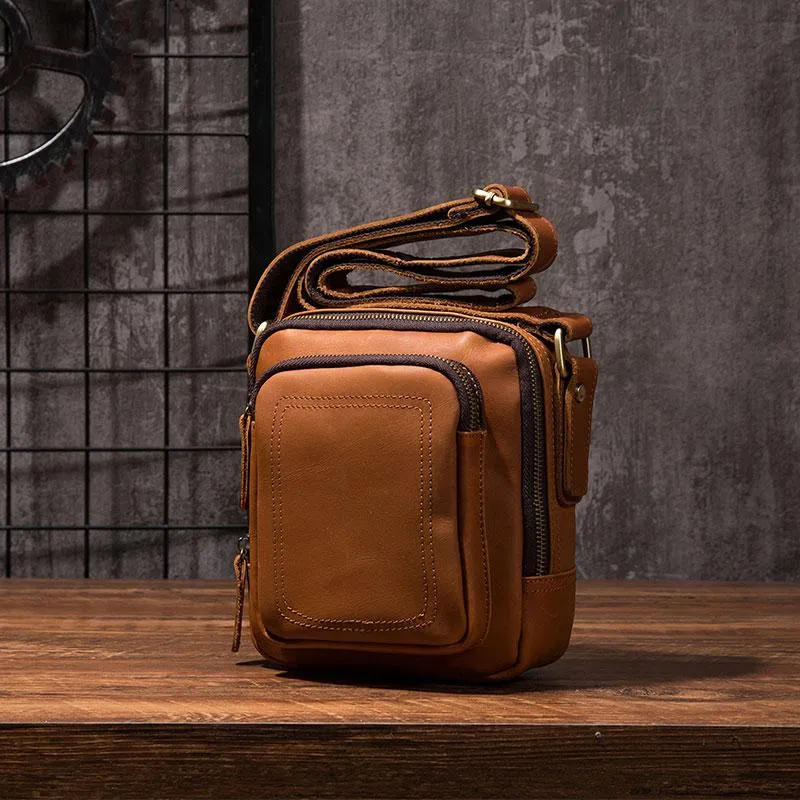 Cool Leather Mens Small Messenger Bag Side Bag Small Shoulder Bag for Men