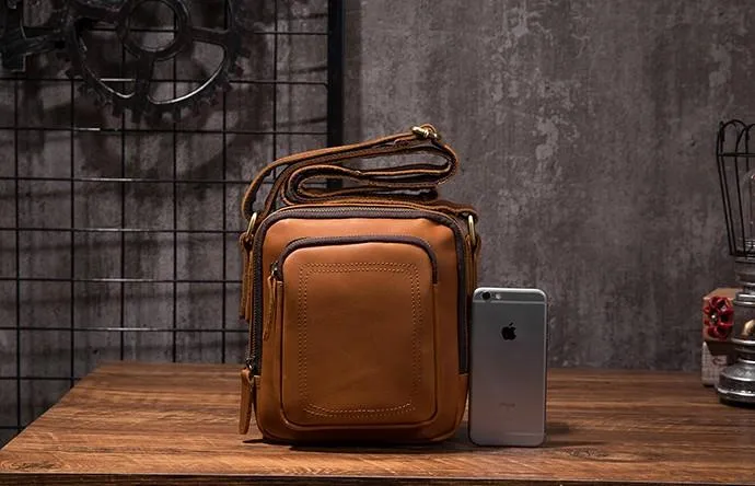 Cool Leather Mens Small Messenger Bag Side Bag Small Shoulder Bag for Men