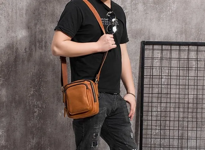 Cool Leather Mens Small Messenger Bag Side Bag Small Shoulder Bag for Men