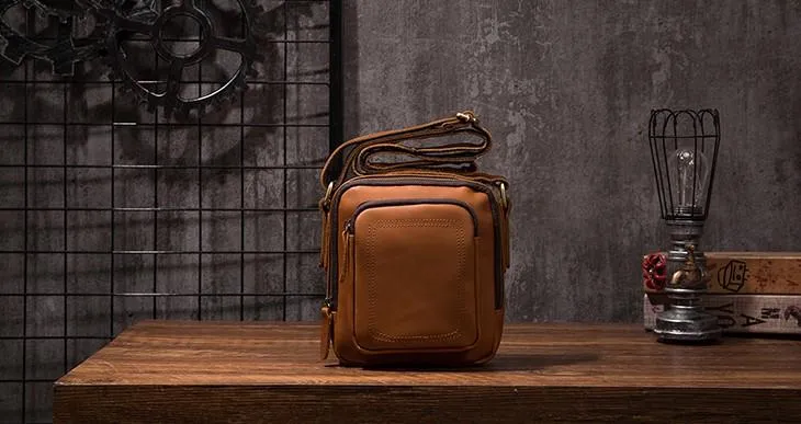 Cool Leather Mens Small Messenger Bag Side Bag Small Shoulder Bag for Men