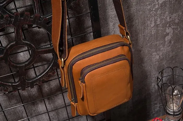 Cool Leather Mens Small Messenger Bag Side Bag Small Shoulder Bag for Men