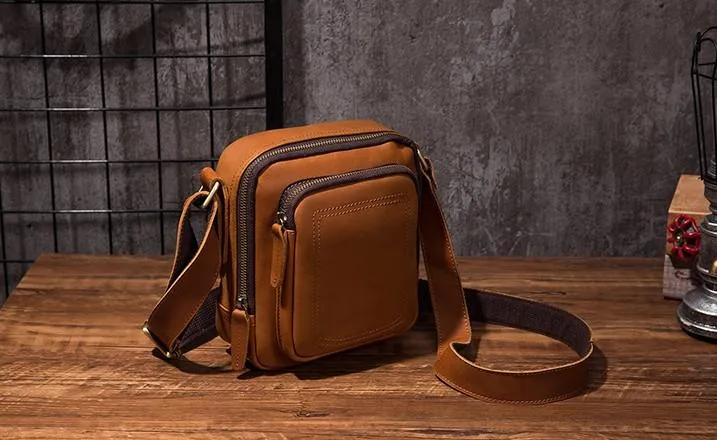 Cool Leather Mens Small Messenger Bag Side Bag Small Shoulder Bag for Men