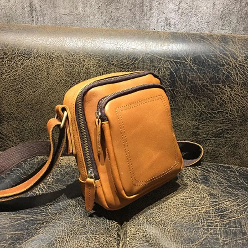Cool Leather Mens Small Messenger Bag Side Bag Small Shoulder Bag for Men