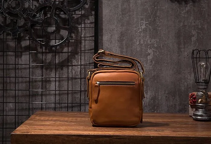 Cool Leather Mens Small Messenger Bag Side Bag Small Shoulder Bag for Men
