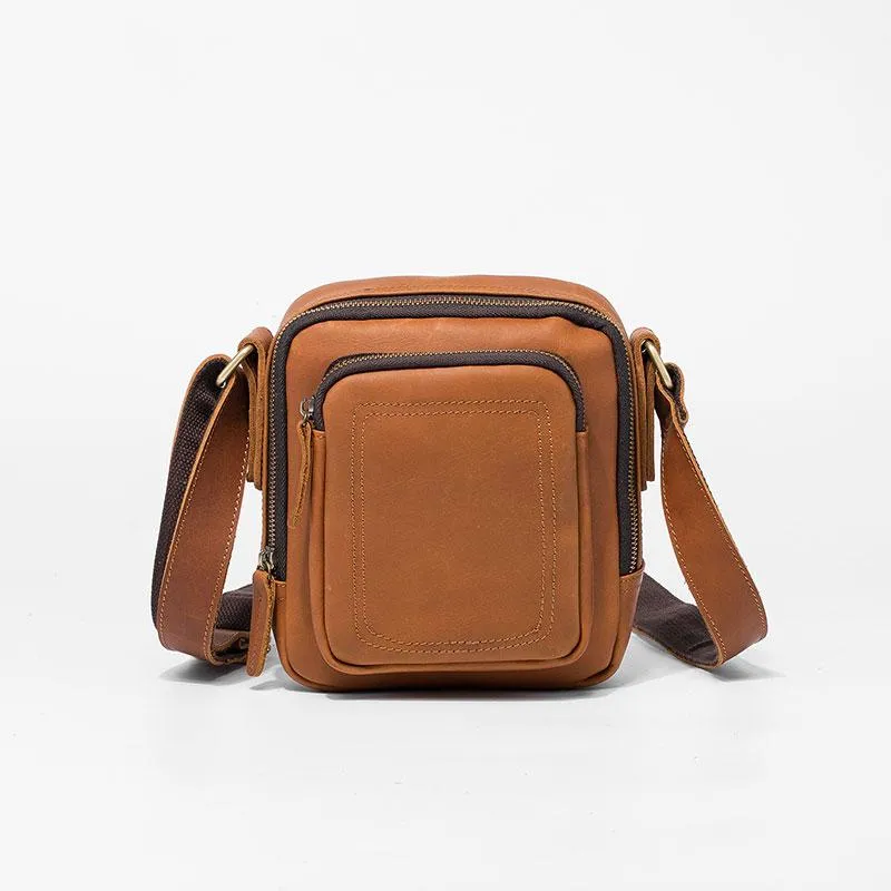 Cool Leather Mens Small Messenger Bag Side Bag Small Shoulder Bag for Men