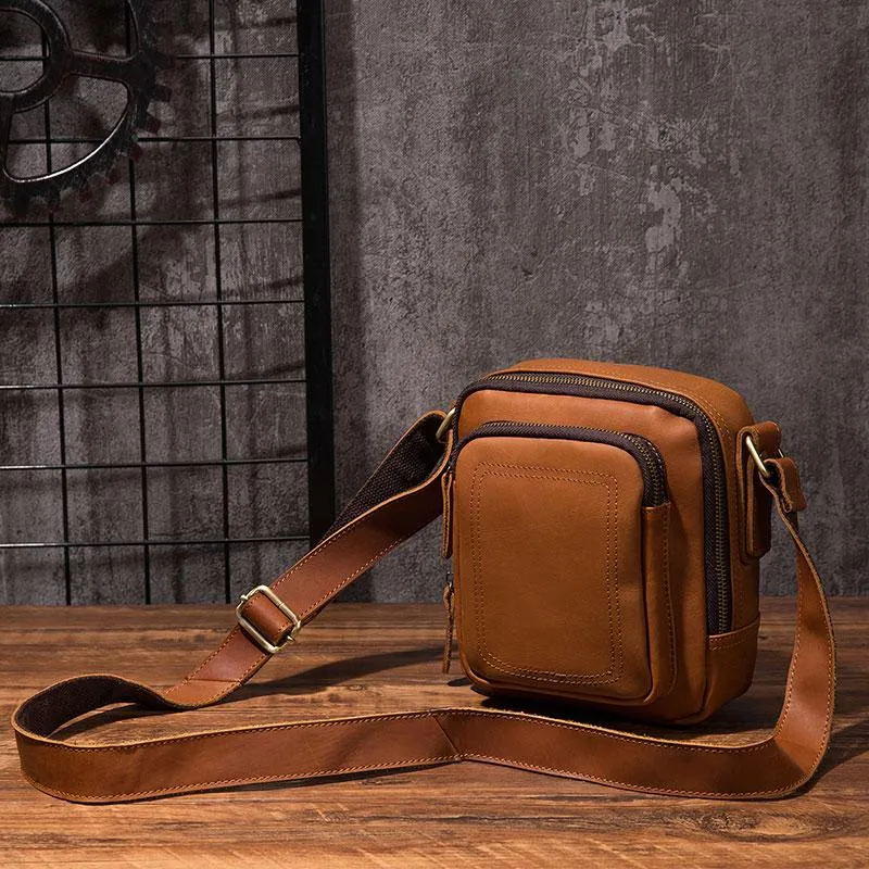 Cool Leather Mens Small Messenger Bag Side Bag Small Shoulder Bag for Men