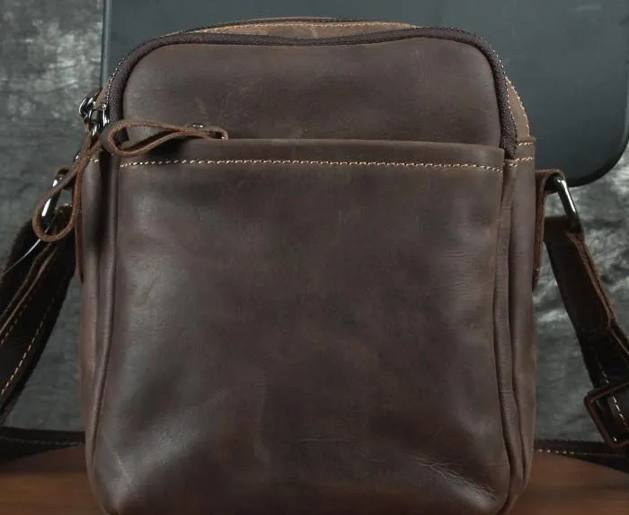 Cool Leather Mens Small Messenger Bag Tablet Side Bag Shoulder Bags For Men