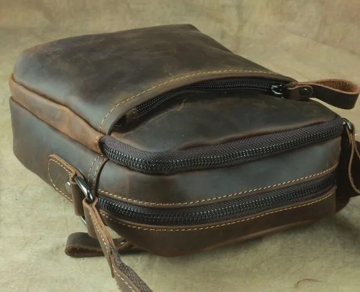 Cool Leather Mens Small Messenger Bag Tablet Side Bag Shoulder Bags For Men