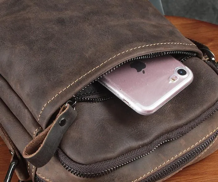 Cool Leather Mens Small Messenger Bag Tablet Side Bag Shoulder Bags For Men