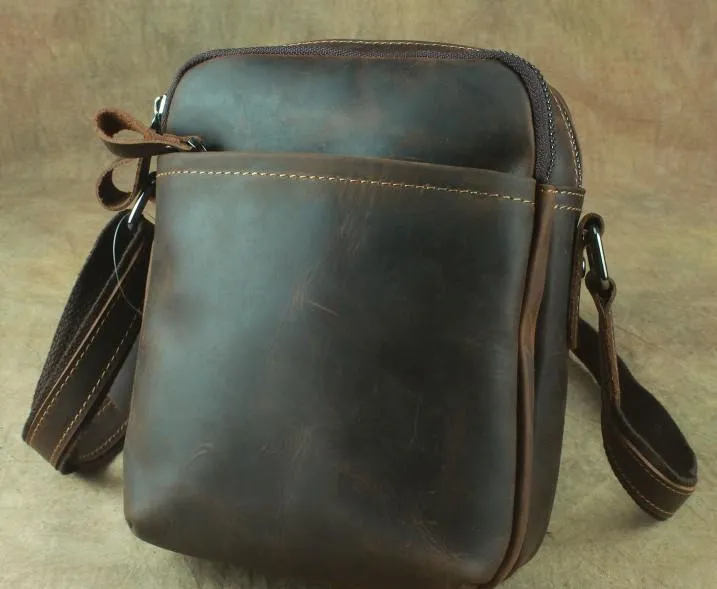 Cool Leather Mens Small Messenger Bag Tablet Side Bag Shoulder Bags For Men