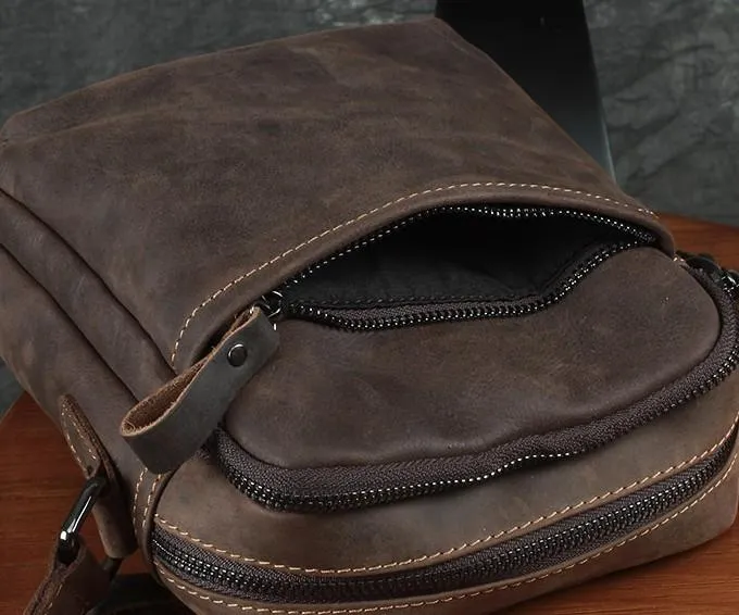 Cool Leather Mens Small Messenger Bag Tablet Side Bag Shoulder Bags For Men