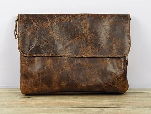 Cool Leather Mens Small Side Bag 11inch Clutch Purse Bag Messenger Bag for Men