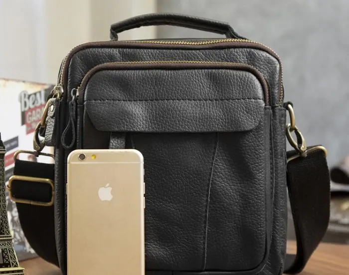 Cool Leather Mens Small Side Bag Messenger Bags Shoulder Bags for Men