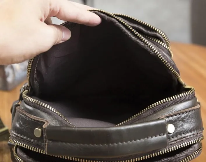 Cool Leather Mens Small Side Bag Messenger Bags Shoulder Bags for Men