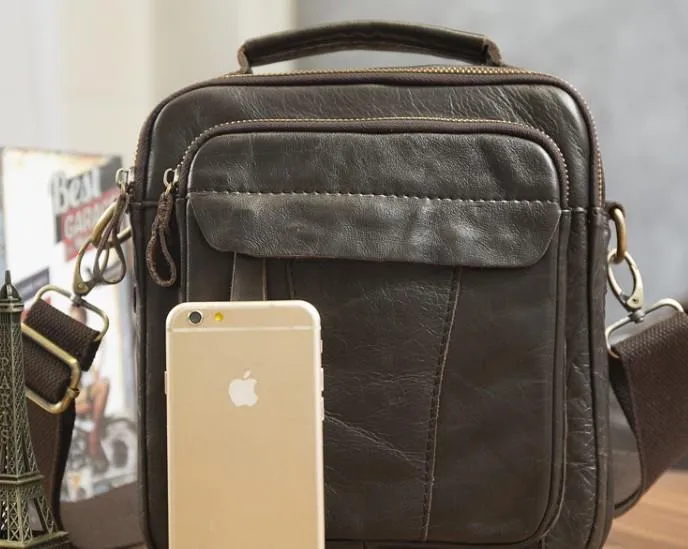 Cool Leather Mens Small Side Bag Messenger Bags Shoulder Bags for Men