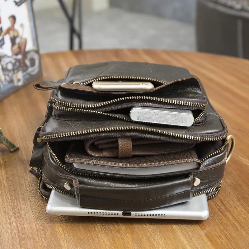 Cool Leather Mens Small Side Bag Messenger Bags Shoulder Bags for Men