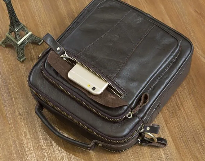 Cool Leather Mens Small Side Bag Messenger Bags Shoulder Bags for Men