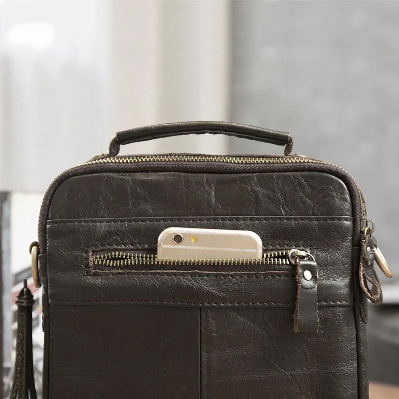 Cool Leather Mens Small Side Bag Messenger Bags Shoulder Bags for Men