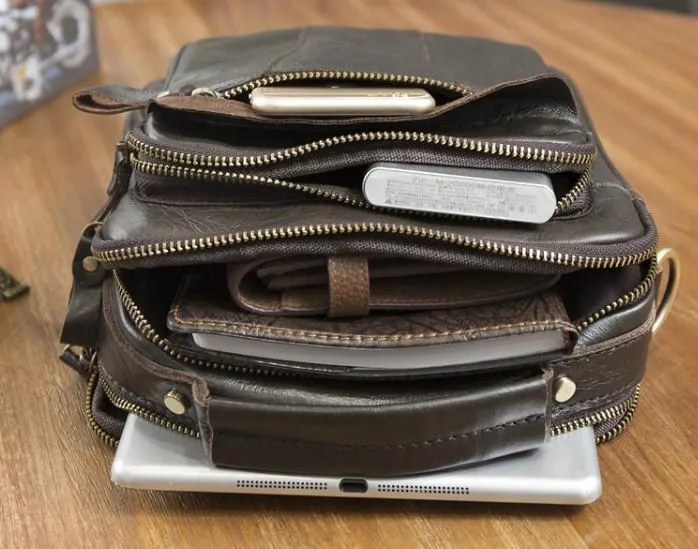Cool Leather Mens Small Side Bag Messenger Bags Shoulder Bags for Men