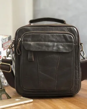 Cool Leather Mens Small Side Bag Messenger Bags Shoulder Bags for Men